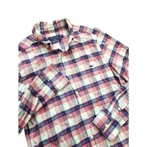Vineyard vines Linen blend Classic fit button up shirt plaid mens SMALL